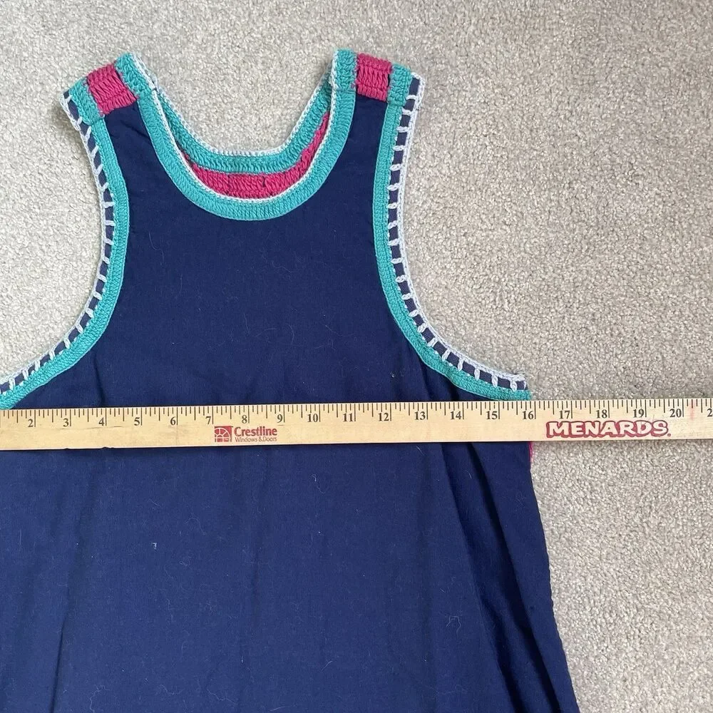 Akemi & Kin Linen Blend Crochet Knit Midi Dress Blue Pink Sleeveless Women's XS